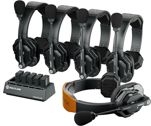 Hollyland Solidcom SE 2.4G Wireless Intercom Headset System Full Duplex 4 User ENC Noise Cancellation 350 m Team Communication with PTT Mute Single Ear Headset for TV Film Production Drone (SE-5S)