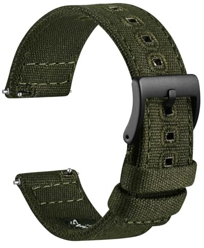WOCCI 24mm Cinturino Orologio, Tessuto in Tela per Vele, Sgancio Rapido, Cinturino di Ricambio, Fibbia in Nera (Verde Militare)