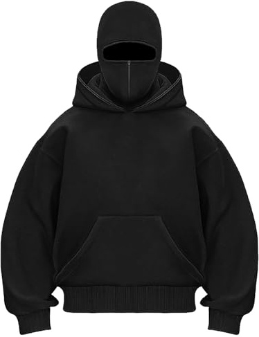 PADOLA Cagoule 1/4 Zip Pull Homme Balaclava Sweats à Capuche Polaire Uni Y2K Hoodie Grande Taille Sweatshirts Coupe Vent Veste mi Saison Masque Vélo Moto Manteau Blouson Hiver Chaud (2XL, 0 Noir)