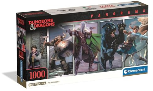 Clementoni Jigsaw Puzzle 1000 pieces, Panorama Collection Dungeons&Dragons, Puzzle for Adults 14-99 Years, Compact box, Made in Italy, 39501