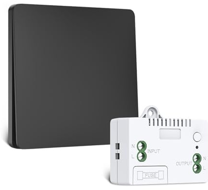 230V Funk Lichtschalter Set Ohne Batterie–Kinetischer Funkschalter Licht Kabellos,Funk Lichtschalter 230V Wasserdicht,Funklichtschalter Set mit Fernbedienung für Lampe,Garten & Haus (1, weiß)
