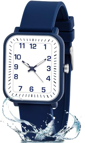 GUUMUXIN Orologio Analogico Bambini, 30m Resistenza Acqua, Orologio Apprendimento Tempo, Cinturino TPU Morbido, Orologio Sportivo Cronografo, Adatto Bambini 4-12 Anni (Bianco-blu)