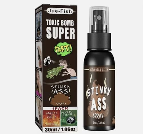 Jue-Fish Toxic Bomb Super Fart Stinky Spray, Prank Gag Gift, 30ml Black Bottle, Novelty Joke Item