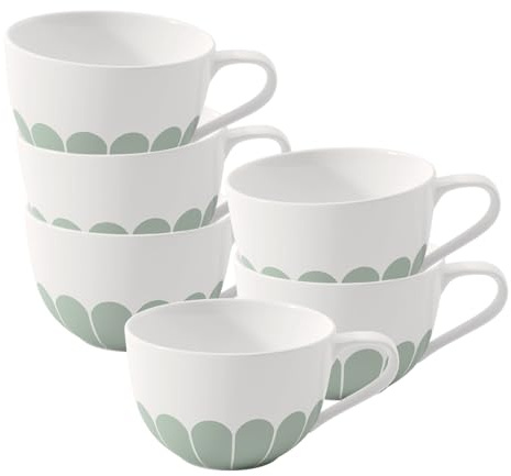 Villeroy & Boch – Fleur Vert cappuccino-koppar, set om 6, 300 ml, mått: ca. 14,5 × 11 × 7 cm, grön, diskmaskins- och mikrovågsugnssäker, blommig dekor, kaffekoppar av premium porslin
