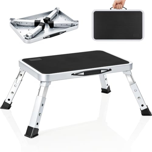 LASUK Folding Step Stool Height-Adjustable with Non-Slip Platform, White