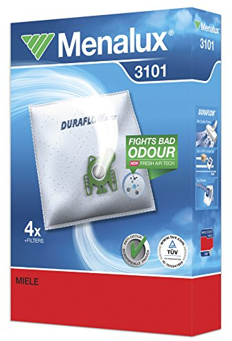 Menalux 3101, 4 Staubsaugerbeutel Synthetik Duraflow, für Miele Complete C2, complete C3, Typ GN, S2, S5, S8, S8310, S8340, Hoover ATC18, Green