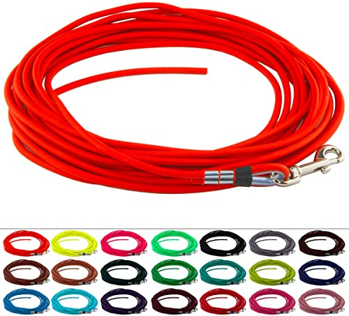 LENNIE Runde BioThane Schleppleine für Hunde ab 25kg, Ø 8mm, 15m lang, ohne Handschlaufe, Neon-Orange