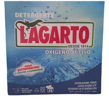 Lagarto Maleta Detergente En Polvo Para Lavadora - Oxígeno Activo - 35 Lavados - Paquete De 4 X 2660 Gr - Total: 0640 Gr, Oxigeno Activo, 1 Conjunto, 4 Unidades