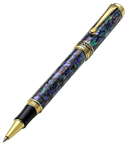 Stylo à bille Xezo Maestro, pointe fine. Incrustation de coquillage Pāua Abalone de Nouvelle-Zélande avec placage en or 18 carats. Fabriqué à la main, édition limitée, numérotée