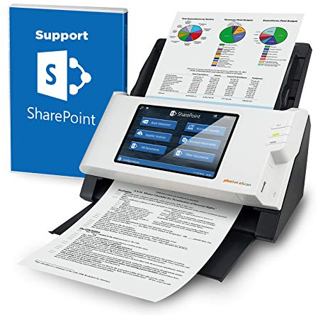 Plustek eScan SharePoint - Network Document Scanner Dedicated for Microsoft SharePoint and Office 365 – Standalone (PC-Less), 7” Color Touchscreen – 50-Sheet Automatic Document Feeder