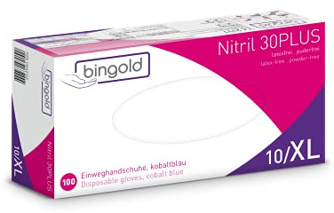 Engångshandskar BINGOLD Nitril 30PLUS, nitrilhandskar, koboltblå, storlek XL, 100-pack