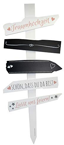 Frau WunderVoll® Schild Hochzeit, aus Holz, 90 x 35 cm/Wegweiser, Hochzeit Vintage, Hochzeitsschild, Kirche, Standesamt, Stuhldekoration, Hochzeitsgeschenke Brautpaar Schild