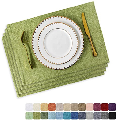 Home Brilliant Green Placemat Set of 4 Washable Place Mats Placemats Heat Resistant Sage Placemat for Dining Table Kitchen Table Mats Spring Dinner Decor, Grass Green