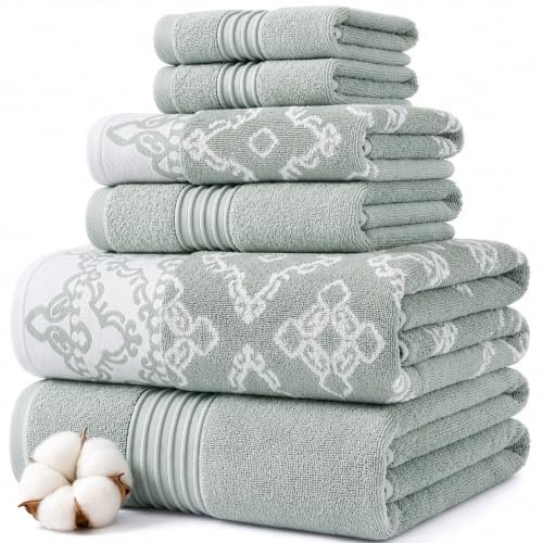 Modern Threads 6-teiliges Set, 2 Badetücher, 2 Handtücher, 2 Waschlappen garngefärbt Jacquard/Solid Handtuch Set Charlize Dark Sage
