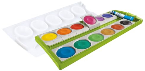 Pelikan Farbkasten K12, Deckfarbkasten mit 12 Farben, Farbe: Grün, inkl. Deckweiß, Schul-Standard, 701310