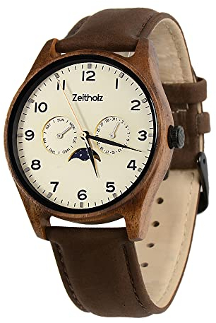 Zeitholz Holzuhr Herren, für Herren, Armbanduhr, Neue Klitten Kollektion, Analog, 42mm, 100% Naturholz mit Japanischem Quarzwerk. Zeitloser Stil, nachhaltiger Luxus. (Beige)