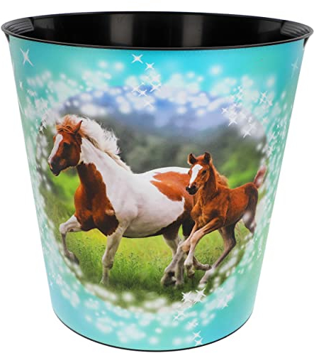 alles-meine.de GmbH Papierkorb Pferde 10 Liter - wasserdicht - aus Kunststoff - Ø 28 cm - Eimer - Spielzeugkorb/Popcornschüssel/großer Mülleimer - auch als Blumentopf & G..