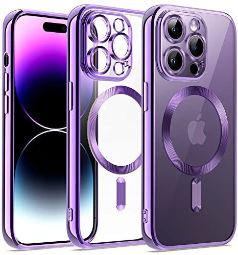 JETech Weiche Klar Hülle für iPhone 14 Pro 6,1 Zoll, Kameraschutz Vollständiger, Kompatibel mit MagSafe Kabellosem Laden, Stoßfest Elektroplattiert TPU Handyhülle (Violett)