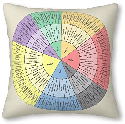 Fevayeer Wheel of Emotions Feelings Chart Decorative Throw Pillow Covers 18x18 in Therapy Office Home Decor Square Throw Pillow Case for Bedroom Living Room Sofa Car Cushion Covers