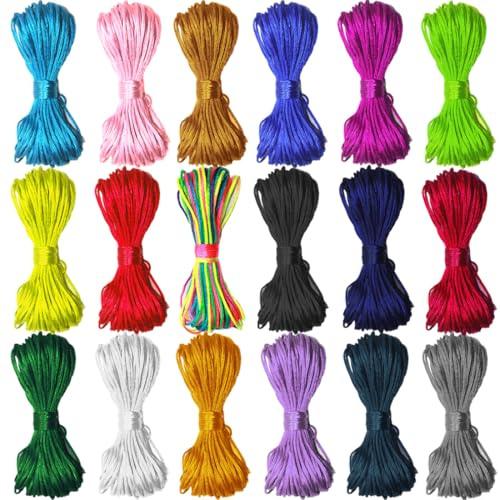 Suo Long Fil Nylon pour Bracelet 1,5mm Cordon 18 Cordes Colorées Fil de Nylon pour Bracelet Adultes Arts créatifs, Fabrication de Bijoux, Emballage Cadeau, Décorations, Macrame