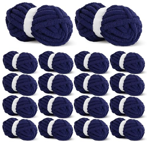 HOMBYS Navy Blue Chunky Chenille Yarn for Crocheting, Bulky Thick Fluffy Yarn for Knitting,Super Bulky Chunky Yarn for Hand Knitting Blanket, Soft Plush Yarn, 18 Jumbo Pack (27yds,8 oz Each Skein)