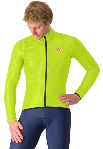 CASTELLI Squall Shell Jacke für Herren, Vollständig wasserdicht, winddicht, leicht, reflektierende Jacke, Rennrad und Kiesradfahrräder, Elektrische Kalk/Schwarz, L