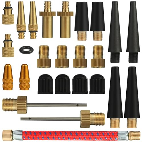 Bicycle Presta Schrader Valve Adaptor Tools, 25PCS Brass Bike Pump Adaptters,Ball Pump Needle, Balloon Inflatable Toys Nozzle Inflator Adapter, Air Pump Accessories for Standard Pump or Air Compressor