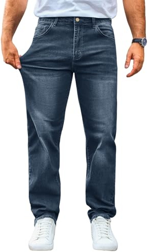 Runcati Jeans da uomo, vestibilità normale, jeans per il tempo libero, elasticizzati, in denim, Blu scuro, XL