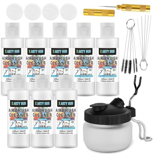 X ARTY HUB Airbrush Reinigungsset, 8 * 120 mL Airbrush Reiniger und Airbrush Reinigungstopf, Leistungsstarke Reinigung von Wasser- und Acrylpigmenten, für Airbrushes & Andere Künstlerische Werkzeuge