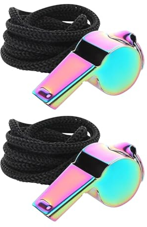 Wemoralix 2 Pack Metal Coach Whistle with Lanyard,Stainless Steel Loud Whistles for Teachers, Emergency Coaches, Referees, and Officials