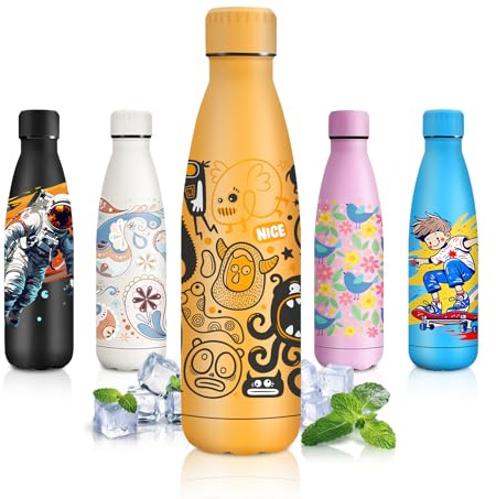 JAPORIA Borraccia Termica 500ml, Personalizzate, Borraccia in Acciaio Inox, senza BPA, Borracce per Scuola, Sport, Campeggio, Yoga, Palestra, Ciclismo