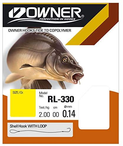 Owner Karpfenhaken gebunden 70cm, Vorfachhaken für verschiedene Fischarten, Angelhaken mit monofilem Vorfach, Größe 1, 70cm Vorfach, Haken für Karpfen, Schleie, Brasse, Forellen, Größe/Tragkraft/Durchmesser/Inhalt:Gr.1/11.1kg/0.35mm/9 Haken pro Packung