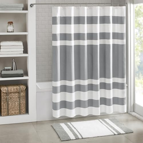 Madison Park Spa Waffle Shower Curtain for Bathroom, 72 x 72, Grey