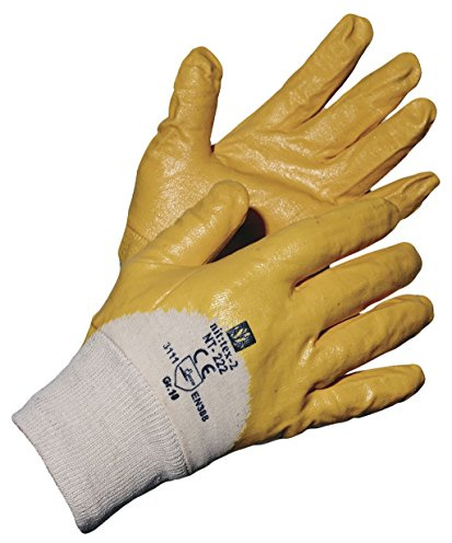 Jah NT-222 - Guantes de algodón con revestimiento de nitrilo (12 pares, peso medio, puño de punto, talla 8)
