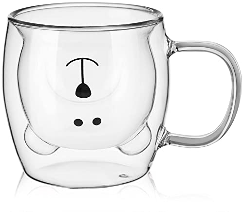 Patelai Cute Bear Tea Cup Double Wall Glass Milk Coffee Bear Mug with Handle Insulated Espresso Christmas Beer Cup Cute Birthday Gift for Women Men Valentine, 250 Ml/ 8. 4 oz(White,1 Piece)