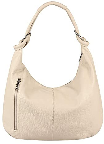 OBC Made in Italy Damen XXL Ledertasche Leder Shopper Tasche Schultertasche Umhängetasche Hobo-Bag Beuteltasche (Beige 43x29x10 cm)