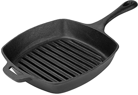 32nd Square Cast Iron Ribbed Griddle Pan Suitable for Electric, Gas & Induction Hobs - 26cm X 26cm