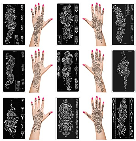 Mzstgh Henna Tattoo Stencils kit,Temporary Tattoos Stencils Reusable Henna Tattoo kit for Hand Forearm Airbrush Tattooing Template, Indian Temporary Tattoo Stickers