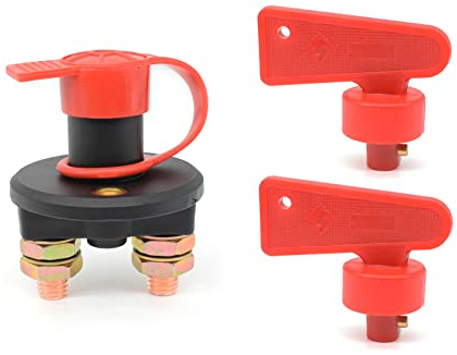 Batterie Trennschalter 12V/24V Hauptschalter - 100A Dauerstrom mit 2 Schlüsseln & wasserdicht - Schnelltrennung für Auto, Motorrad, Boot - Runde Pole
