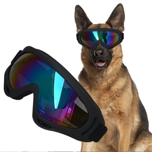 JIAMIAN Haustier-Sonnenbrille, Hundebrille, wasserdicht, Winddicht, UV-Schutz, Anti-Beschlag-Brille mit verstellbarem Riemen für mittelgroße und große Hunde