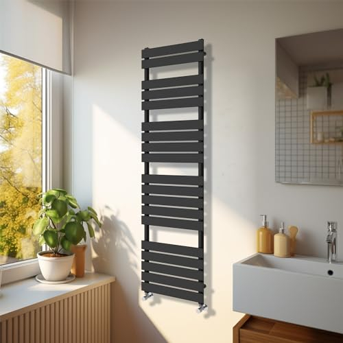NRG Modern Bathroom 1800 x 450mm Flat Panel Heated Towel Rail Radiator Black for Living Room and Kitchen