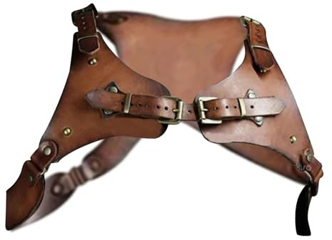 JISADER Harnais de poitrine médiéval en cuir PU, armure d'épaule, sangle d'épaule, harnais de poitrine pour Faire Halloween Cosplay de la, marron foncé
