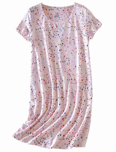 BERDITH Nighties for Women Nightdress Ladies Cotton Blend Nightie Soft Night Dress Womens T Shirt Nightdresses Summer Plus Size Nightwear Sleep & Lounge UK 14/16 Pink Mothers Day Mum Mummy