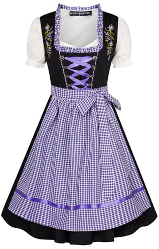SCARLET DARKNESS Women's Oktoberfest Costume German Dirndl Dress Traditional Bavarian Carnival Party 3 Piece Beer Costumes Purple Plaid L