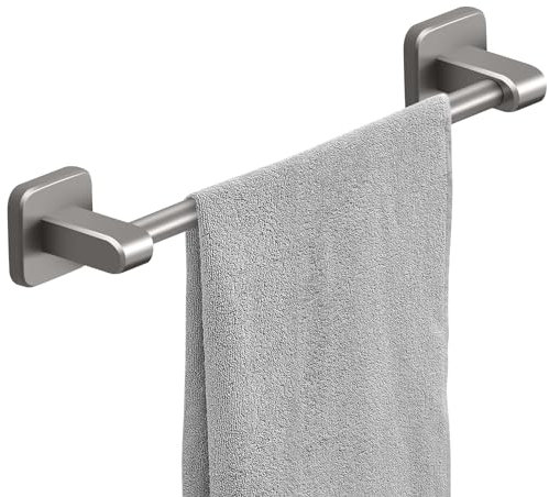 Tower Rail, 40cm Hand Tower Rack Self Adhesive Tower Holders for Bathrooms Kitchen, No Drill Single Towel Bar Dish Cloths Hanger, Silver Grey