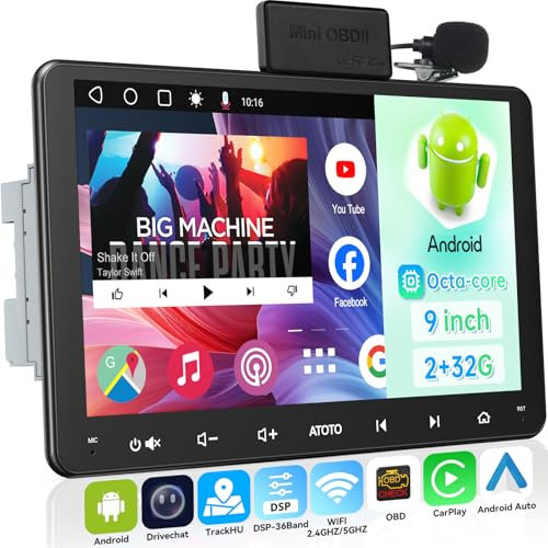 [9 Pulgadas] ATOTOEXCEL A6PF Autoradio 2 DIN Android, con escáner OBD2, Dab+ Radio Coche, 2G+32G, CarPlay y Android Auto inalámbricos, Tethering WiFi/BT/USB, DSP 36EQ, 2 Bluetooth, MirrorLink