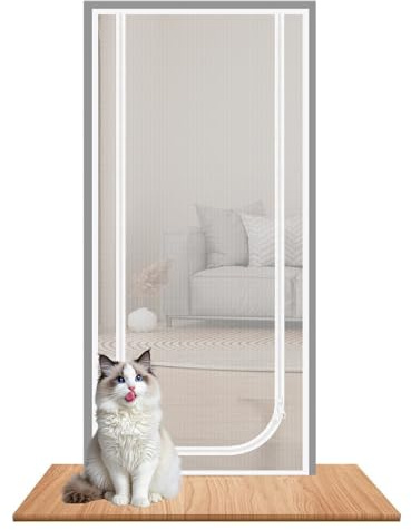 Puerta mosquitera Resistente a los Animales – Puerta de Malla Interior Resistente a los con Cremallera | Rejilla antiarañazos Que Mantiene a los Animales en el Interior para Puertas de Entrada