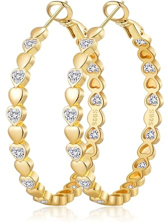 MOROTOLE Gold Hoops Earrings for Women Sparkling 14k Gold Plated Rhinestone Hoop Earring for Womens Cubic Zirconia Jewelry Gift Large Hoop Earrings for Women