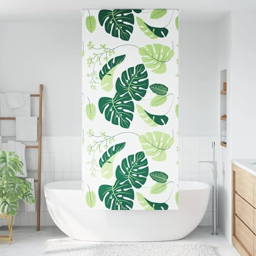 Gecheer Shower Roller Blind - Green Leaves Pattern, PEVA Material, 90cm Width, 240cm Height Model4014846
