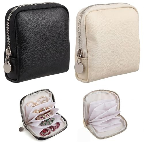 Sadnyy 2 Pcs Small Travel Jewelry Case for Women Jewelry Organizer Case for Travel 5-layer Velvet Zipper Pouch Bag for Bangles Link Bracelets Storage Protect from Tangle Scratch(Black)